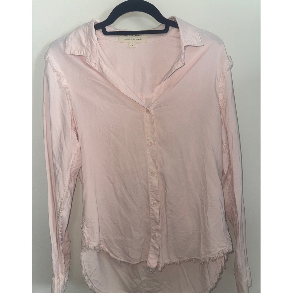 Cloth & Stone Pink Frayed Raw Hem Button Down Shirt Women's Size S
